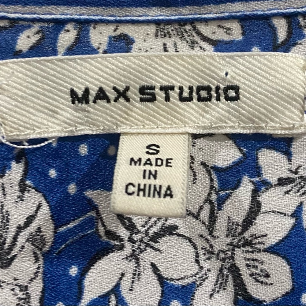 Max Studio Women’s Blue Floral V-neck Ruffle Peasant Midi Dress Sz Small - Picture 2 of 3